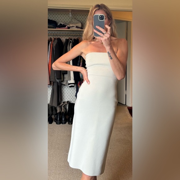 Babaton Aritzia Platform Sculpt Knit Bodycon Cream Bardot Midi Dress - Picture 9 of 11